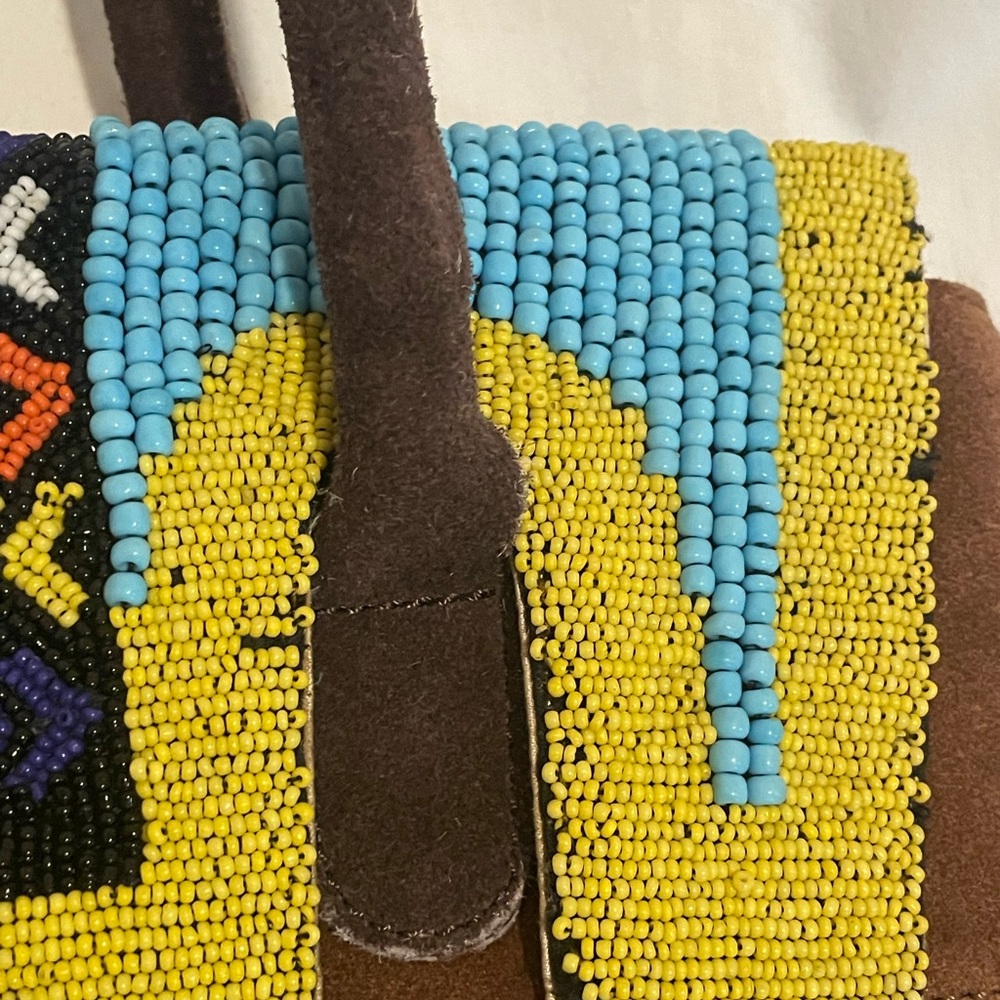 Jean Louis Scherrer Brown Suede Fringe Shoulder Bag with Colorful Beaded Accent - Picture 10 of 10